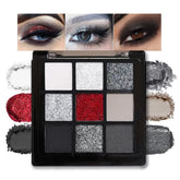 CAKAILA Smokey Black Red Eyeshadow Palette,9 Colors Dark Shimmer Matte Metallic Makeup Pallet,Make Up Kit for Halloween Parties Christmas Joker Vampire Clown,Long Lasting Waterproof