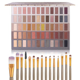 UCANBE Pro 60 Shades Eyeshadow Palette + 15 pcs Makeup Brushes Set High Pigmented Naked Nudes Shimmer Matte Metallic Smokey Eye Shadow Soft Synthetic Powder Cream Blending Brush Neutral Pallet Kit