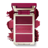 Morphe Cheek Thrills Multi-Finish Face Trio - Blush for Cheeks with Cream, Balm, and Powder Finishes - Buildable Monochromatic Face Palette for Glow and Dimension - Wine & Dine (0.38 oz)