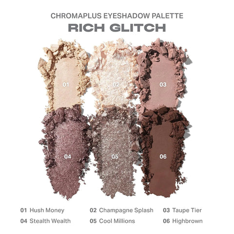 Morphe ChromaPlus 6-Pan Eyeshadow Palette - High Pigment Eye Makeup with Shimmer, Matte & Metallic Eye Shadow - Neutral Eyeshadow Makeup Collection for All-Day Wear - Rich Glitch (0.26 oz)