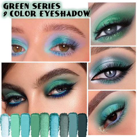 CAKAILA 9Colors Green Avocado Color Colorful Bright Eyeshadow Palette Makeup,Matte Sparkle Eye Shadow Palette Long Lasting Waterproof,Emerald Bright Eyeshadow Palette