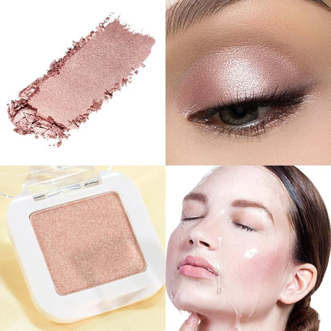 Dusty Pink Champagne Single Eyeshadow Palette, Rose Gold Ice Pink Nude Glitter Cream Eye Shadow Palette Makeup for Older Women, Brightener High Pigment Long Lasting Monochrome Mini Eyeshadow