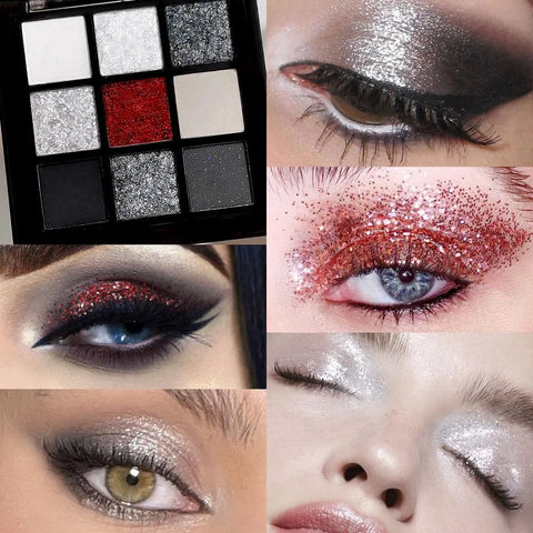 CAKAILA Smokey Black Red Eyeshadow Palette,9 Colors Dark Shimmer Matte Metallic Makeup Pallet,Make Up Kit for Halloween Parties Christmas Joker Vampire Clown,Long Lasting Waterproof
