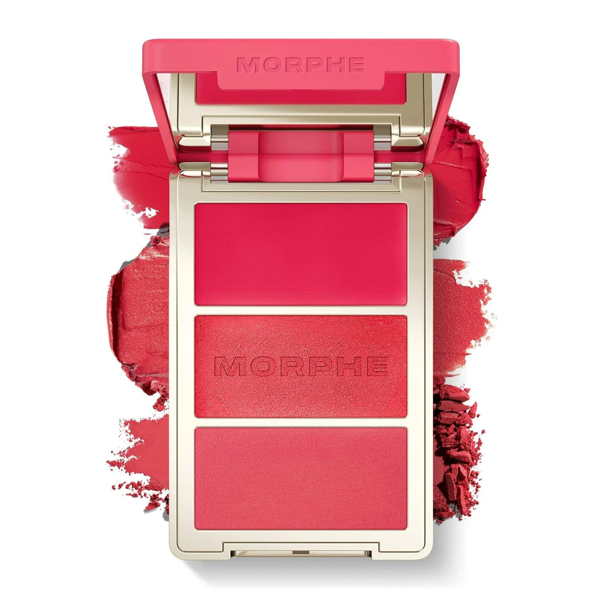Morphe Cheek Thrills Multi-Finish Face Trio - Blush for Cheeks with Cream, Balm, and Powder Finishes - Buildable Monochromatic Face Palette for Glow and Dimension - Cabana Club (0.38 oz)