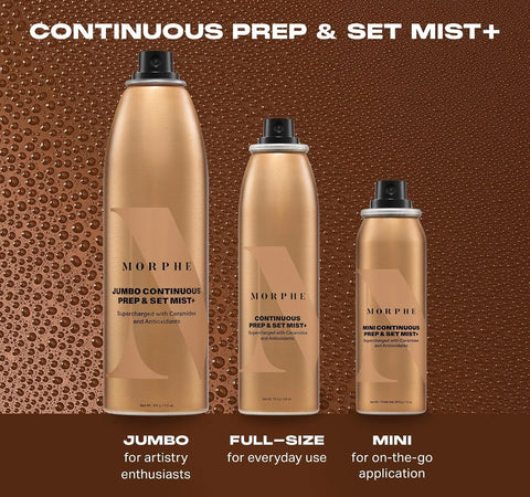 Morphe Continuous Prep & Set Setting Spray - Hydrating Setting Spray for Makeup & Skin Prep - Enriched with Ceramides and Antioxidants for a Radiant Finish (2.8 oz) (Pack of 2)