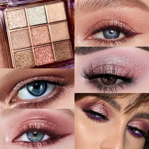 CAKAILA 9Color Pink White Golden Brown Warm Glitter Colorful Eyeshadow Palette Makeup,Korean Natural Neutral Rainbow palettes Highly Pigmented Naturing-Looking Long Lasting Waterproof Blendable