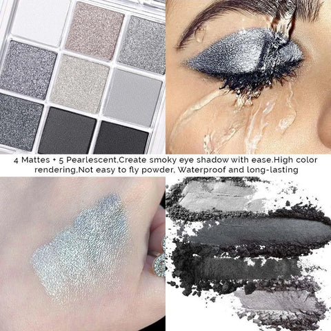 CAKAILA Black Silver Gray Smokey Eyeshadow Palette,Black and White and Sparkly Eye Shadow,Black Smokey Radiance Eyeshadow Palette,Long Lasting Waterproof Womens Eyeshadow Dark