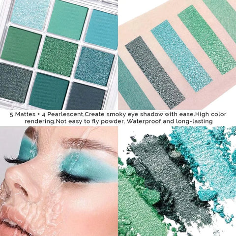 CAKAILA 9Colors Green Avocado Color Colorful Bright Eyeshadow Palette Makeup,Matte Sparkle Eye Shadow Palette Long Lasting Waterproof,Emerald Bright Eyeshadow Palette