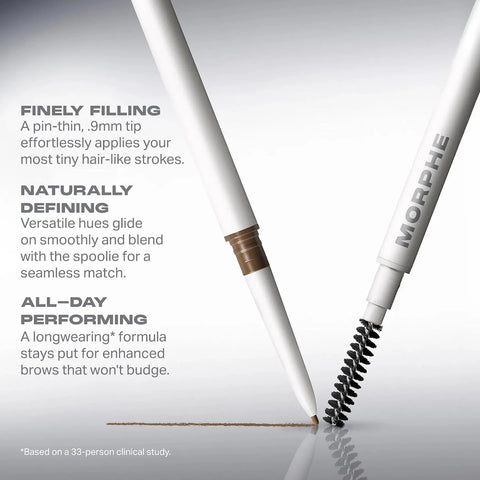 Morphe Nano Brow Pencil - Ultrafine Eyebrow Pencil for Hairlike Strokes - Precision Eye Makeup with Spoolie Brush for Natural Definition and Long-Lasting Wear - Latte (0.001 oz)