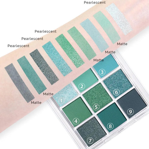 CAKAILA 9Colors Green Avocado Color Colorful Bright Eyeshadow Palette Makeup,Matte Sparkle Eye Shadow Palette Long Lasting Waterproof,Emerald Bright Eyeshadow Palette