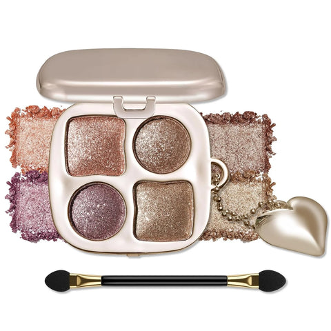 Erinde Metallic Bronze Purple Eyeshadow Palette with Mirror, Shimmer High Pigment Eye Shadow, Blendable Long-Lasting Everyday Eye & Contour Makeup Palette, Perfect for Blue, Green & Brown Eyes