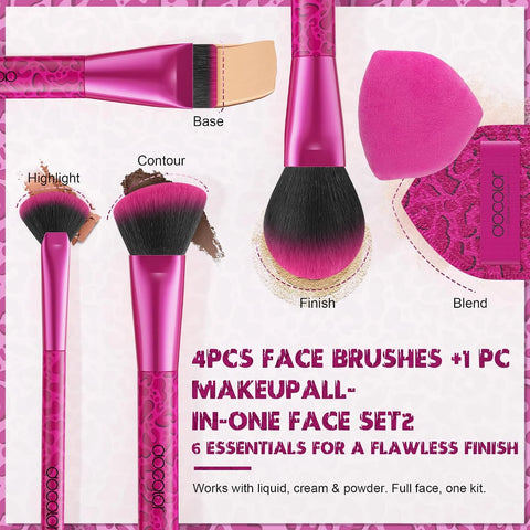 docolor Makeup Brushes 12PCS Pink Leopard Makeup Brush Set Premium Synthetic Foundation Powder Concealers Eyeshadow Blush Make Up Brushes with 1PC Large Powder Puffs