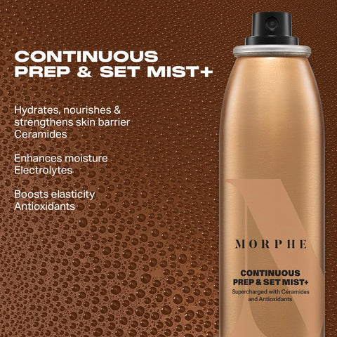 Morphe Continuous Prep & Set Setting Spray - Hydrating Setting Spray for Makeup & Skin Prep - Enriched with Ceramides and Antioxidants for a Radiant Finish (2.8 oz) (Pack of 2)