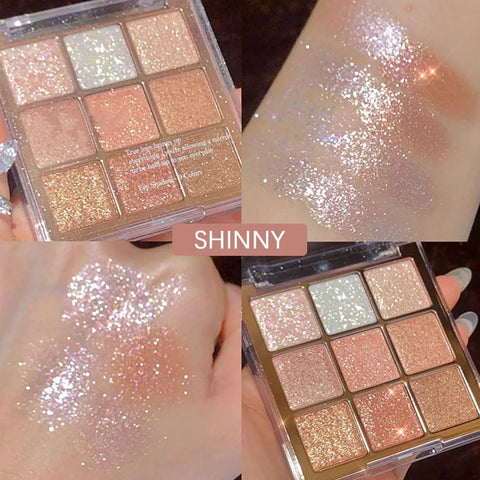 CAKAILA 9Color Pink White Golden Brown Warm Glitter Colorful Eyeshadow Palette Makeup,Korean Natural Neutral Rainbow palettes Highly Pigmented Naturing-Looking Long Lasting Waterproof Blendable