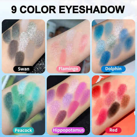 Erinde Blue Eyeshadow Palette, 9 Colors Gray Navy Blue Shimmer Matte Metallic Glitter Eye Shadow Palettes, High-Pigment Eye Makeup Pallet Kit for Cosplay Parties Christmas Halloween SFX