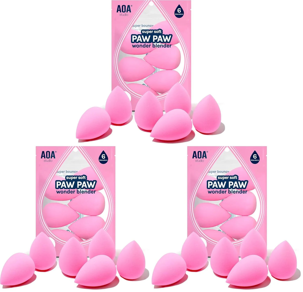 AOA Studio Collection makeup Sponge Set Latex Free and High-definition Set of 6 makeup Wonder blender For Powder Cream and Liquid, Super Soft Wonder Beauty Cosmetic (Pack of 3)