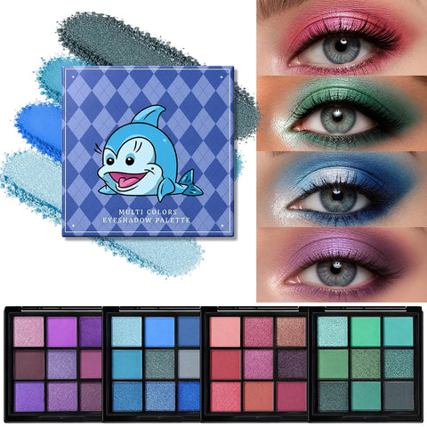 Erinde Blue Eyeshadow Palette, 9 Colors Gray Navy Blue Shimmer Matte Metallic Glitter Eye Shadow Palettes, High-Pigment Eye Makeup Pallet Kit for Cosplay Parties Christmas Halloween SFX