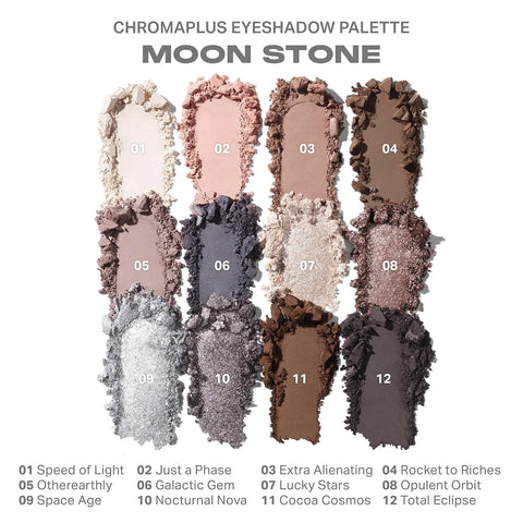 Morphe ChromaPlus 12-Pan Eyeshadow Palette - High Pigment Eye Makeup with Shimmer, Matte & Metallic Eye Shadow - Neutral Eyeshadow Makeup Collection for All-Day Wear - Moon Stone (0.52 oz)