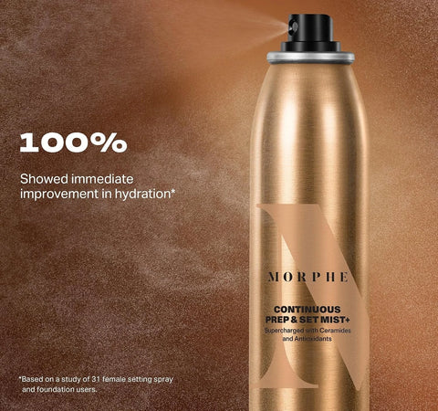 Morphe Continuous Prep & Set Setting Spray - Hydrating Setting Spray for Makeup & Skin Prep - Enriched with Ceramides and Antioxidants for a Radiant Finish (2.8 oz) (Pack of 2)