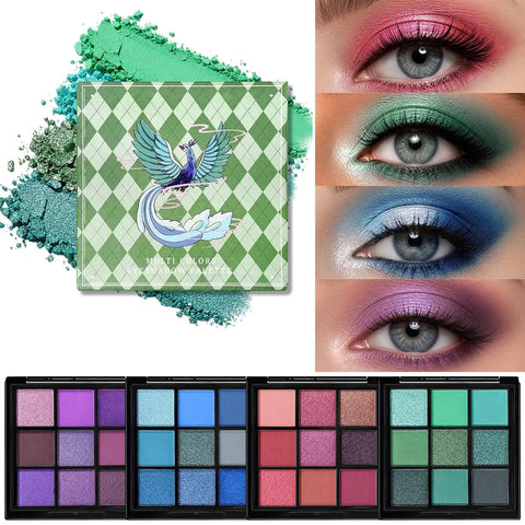Erinde Green Eyeshadow Palette, 9 Colors Bright Dark Green Shimmer Matte Metallic Glitter Eye Shadow Palettes, Forest Emerald Lime Pallet Kit for Cosplay Parties Christmas Halloween SFX