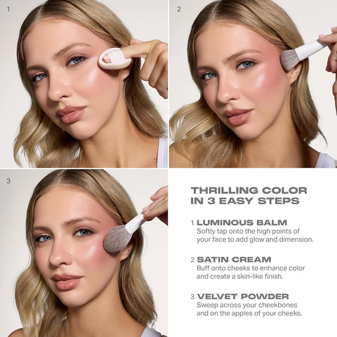 Morphe Cheek Thrills Multi-Finish Face Trio - Blush for Cheeks with Cream, Balm, and Powder Finishes - Buildable Monochromatic Face Palette for Glow and Dimension - Cabana Club (0.38 oz)