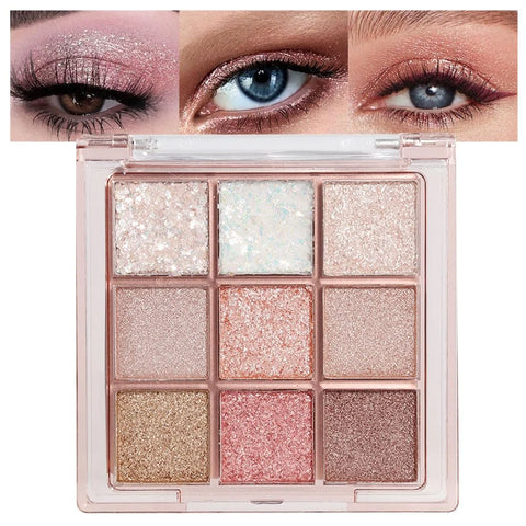 CAKAILA 9Color Pink White Golden Brown Warm Glitter Colorful Eyeshadow Palette Makeup,Korean Natural Neutral Rainbow palettes Highly Pigmented Naturing-Looking Long Lasting Waterproof Blendable