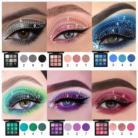 Erinde Green Eyeshadow Palette, 9 Colors Bright Dark Green Shimmer Matte Metallic Glitter Eye Shadow Palettes, Forest Emerald Lime Pallet Kit for Cosplay Parties Christmas Halloween SFX