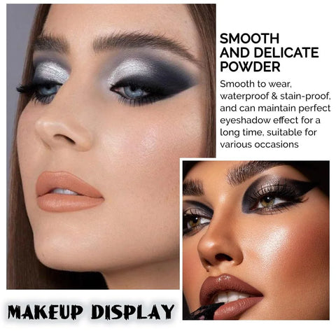 CAKAILA Black Silver Gray Smokey Eyeshadow Palette,Black and White and Sparkly Eye Shadow,Black Smokey Radiance Eyeshadow Palette,Long Lasting Waterproof Womens Eyeshadow Dark