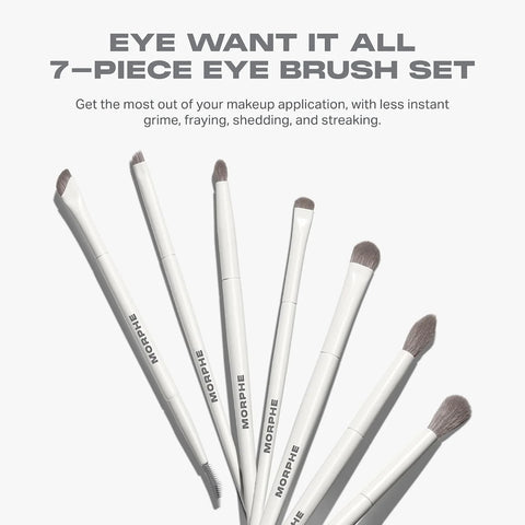Morphe Eye Want It All 7 Piece Eye Makeup Brushes - Professional Makeup Brush Set and Brow Kit for Eyeshadow, Eyeliner, Smudging, Blending - Professional Make Up Tools (7 ct)