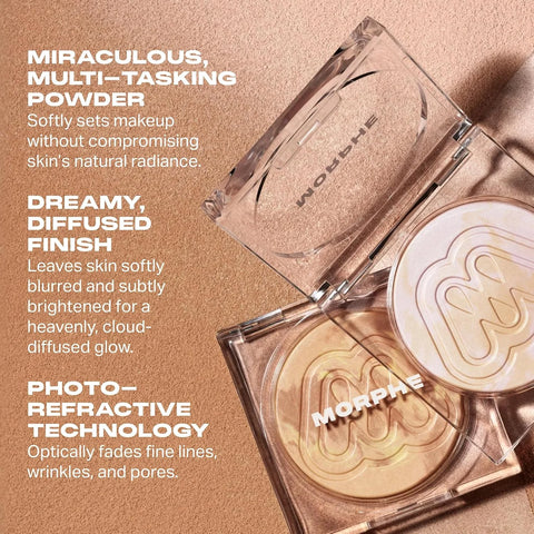 Morphe Cloudlight Soft Glow Veil Finishing Powder - Sheer, Weightless Pressed Face Powder with Light-Reflecting Glow - Makeup Setting Formula for Radiant, Complexion Finish - Sunset (0.28 oz)
