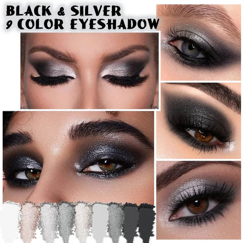 CAKAILA Black Silver Gray Smokey Eyeshadow Palette,Black and White and Sparkly Eye Shadow,Black Smokey Radiance Eyeshadow Palette,Long Lasting Waterproof Womens Eyeshadow Dark