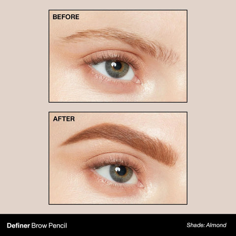 Morphe Definer Dual-Ended Brow Pencil & Spoolie - Eyebrow Pencil with Precision Slanted Tip for Shaping, Defining & Filling - Smooth, No-Tug Formula - Almond (0.003 oz)