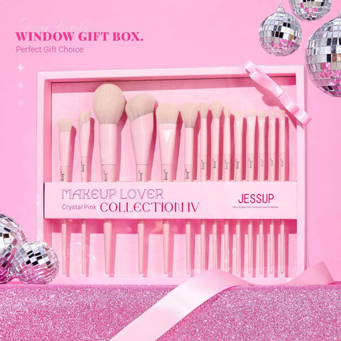 Jessup Pink Makeup Brushes Set 14Pcs Make up Brushes Premium Vegan Foundation Concealer Blush Eyeshadow Eyeliner Powder Highlighter Blending Face Brush Set with Gift Box, T495-G