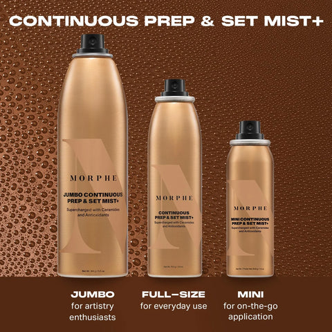 Morphe Mini Continuous Prep & Set Setting Spray - Travel Size Setting Spray for Makeup - Micro-Fine Face Mist Enriched with Ceramides to Help Hydrate, Nourish & Strengthen Skin Barrier (1.3 oz)
