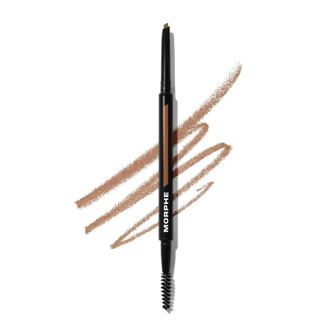 Morphe Definer Dual-Ended Brow Pencil & Spoolie - Eyebrow Pencil with Precision Slanted Tip for Shaping, Defining & Filling - Smooth, No-Tug Formula - Almond (0.003 oz)