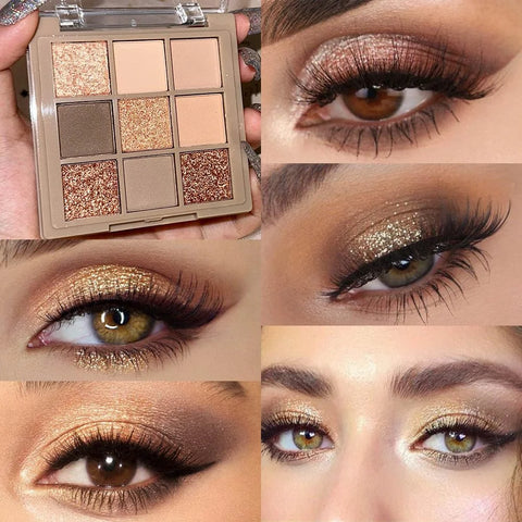 CAKAILA Eye Shadow Palette Makeup,9 Colors Gold Matte Shimmer Vegan Eyeshadow,Long Lasting Waterproof Naturing-Looking make up pallets for women,eyeshadow palette for brown blue eyes