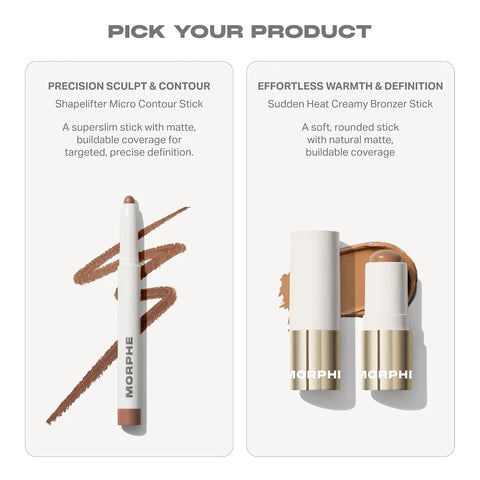 Morphe Sudden Heat Cream Bronzer Stick - Ulta-Creamy Soft Matte Bronzer Makeup & Complexion Stick with Vitamin E + Jojoba Oil - Face Bronzers for Buildable Warmth & Dimension - Flicker (0.28 oz)