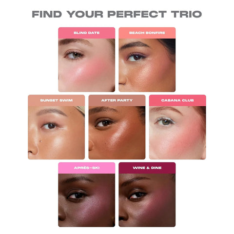 Morphe Cheek Thrills Multi-Finish Face Trio - Blush for Cheeks with Cream, Balm, and Powder Finishes - Buildable Monochromatic Face Palette for Glow and Dimension - Cabana Club (0.38 oz)