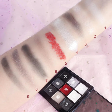 CAKAILA Smokey Black Red Eyeshadow Palette,9 Colors Dark Shimmer Matte Metallic Makeup Pallet,Make Up Kit for Halloween Parties Christmas Joker Vampire Clown,Long Lasting Waterproof