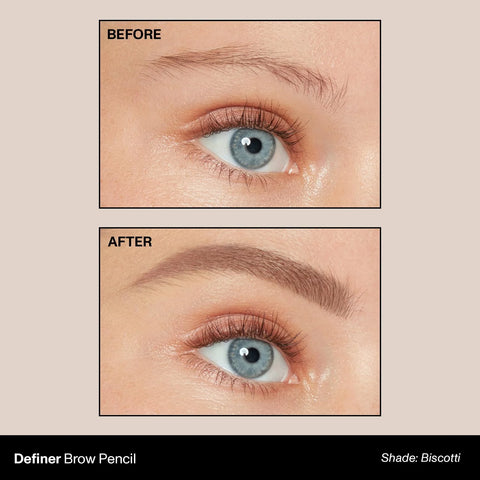 Morphe Definer Dual-Ended Brow Pencil & Spoolie - Eyebrow Pencil with Precision Slanted Tip for Shaping, Defining & Filling - Smooth, No-Tug Formula - Biscotti (0.003 oz)