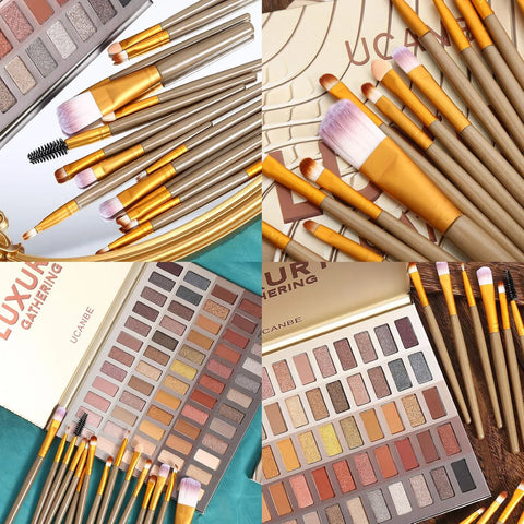 UCANBE Pro 60 Shades Eyeshadow Palette + 15 pcs Makeup Brushes Set High Pigmented Naked Nudes Shimmer Matte Metallic Smokey Eye Shadow Soft Synthetic Powder Cream Blending Brush Neutral Pallet Kit