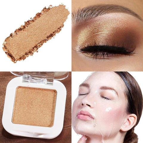 Gold Eye Shadow Palette Single Makeup for Older Women, Gold Bronze Copper Brown Shimmer Glitter Sparkly Metallic Cream Eyeshadow Palette, Brightener High Pigment Monochrome Mini Eyeshadow