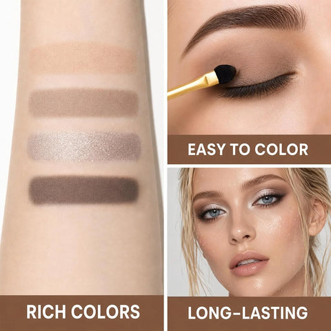 Erinde 4 Colors Eyeshadow Palette, Light Nude Taupe Shades Matte & Shimmer Eye Shadow Palettes, Long Lasting Blendable Mini Eye Shadow for Older Women, Ultra Pigmented Neutral Eyeshadow Palette, 03