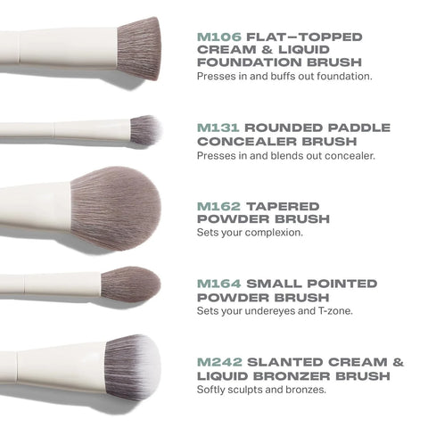 Morphe Portrait Mode 5 Piece Makeup Brush Set - Professional Makeup Brushes for Foundation, Concealer, Powder, Bronzer - Expertly Engineered Face Brush Kit for Smooth, Streak-Free Application (5 ct)