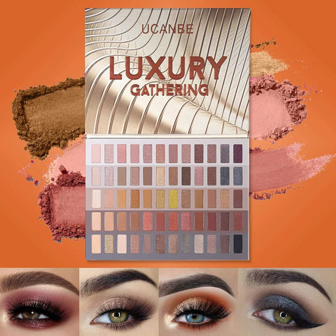 UCANBE Pro 60 Shades Eyeshadow Palette + 15 pcs Makeup Brushes Set High Pigmented Naked Nudes Shimmer Matte Metallic Smokey Eye Shadow Soft Synthetic Powder Cream Blending Brush Neutral Pallet Kit
