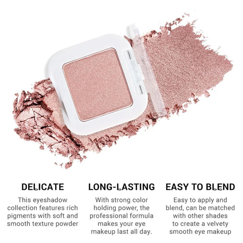 Dusty Pink Champagne Single Eyeshadow Palette, Rose Gold Ice Pink Nude Glitter Cream Eye Shadow Palette Makeup for Older Women, Brightener High Pigment Long Lasting Monochrome Mini Eyeshadow