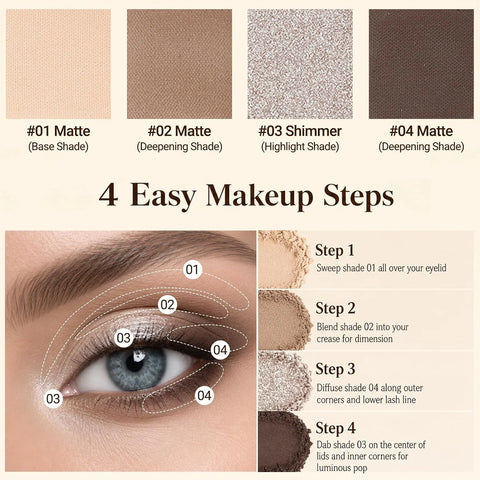 Erinde 4 Colors Eyeshadow Palette, Light Nude Taupe Shades Matte & Shimmer Eye Shadow Palettes, Long Lasting Blendable Mini Eye Shadow for Older Women, Ultra Pigmented Neutral Eyeshadow Palette, 03