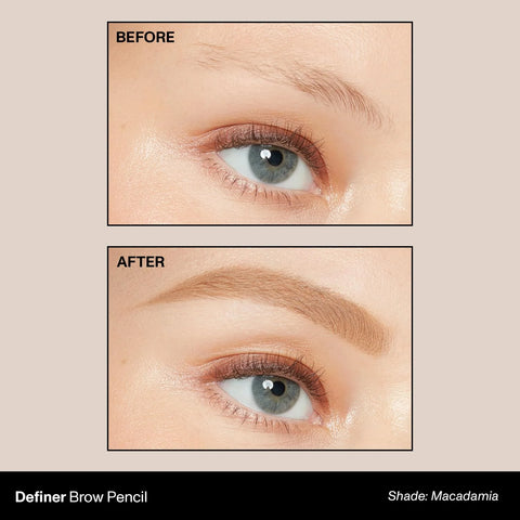Morphe Definer Dual-Ended Brow Pencil & Spoolie - Eyebrow Pencil with Precision Slanted Tip for Shaping, Defining & Filling - Smooth, No-Tug Formula - Macadamia (0.003 oz)